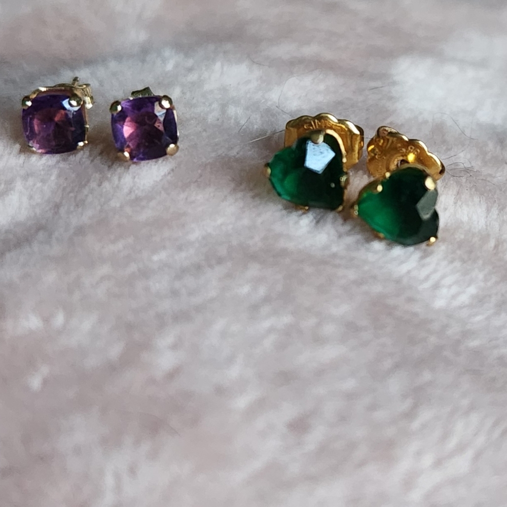 Purple and Green Gemstone Stud Earrings